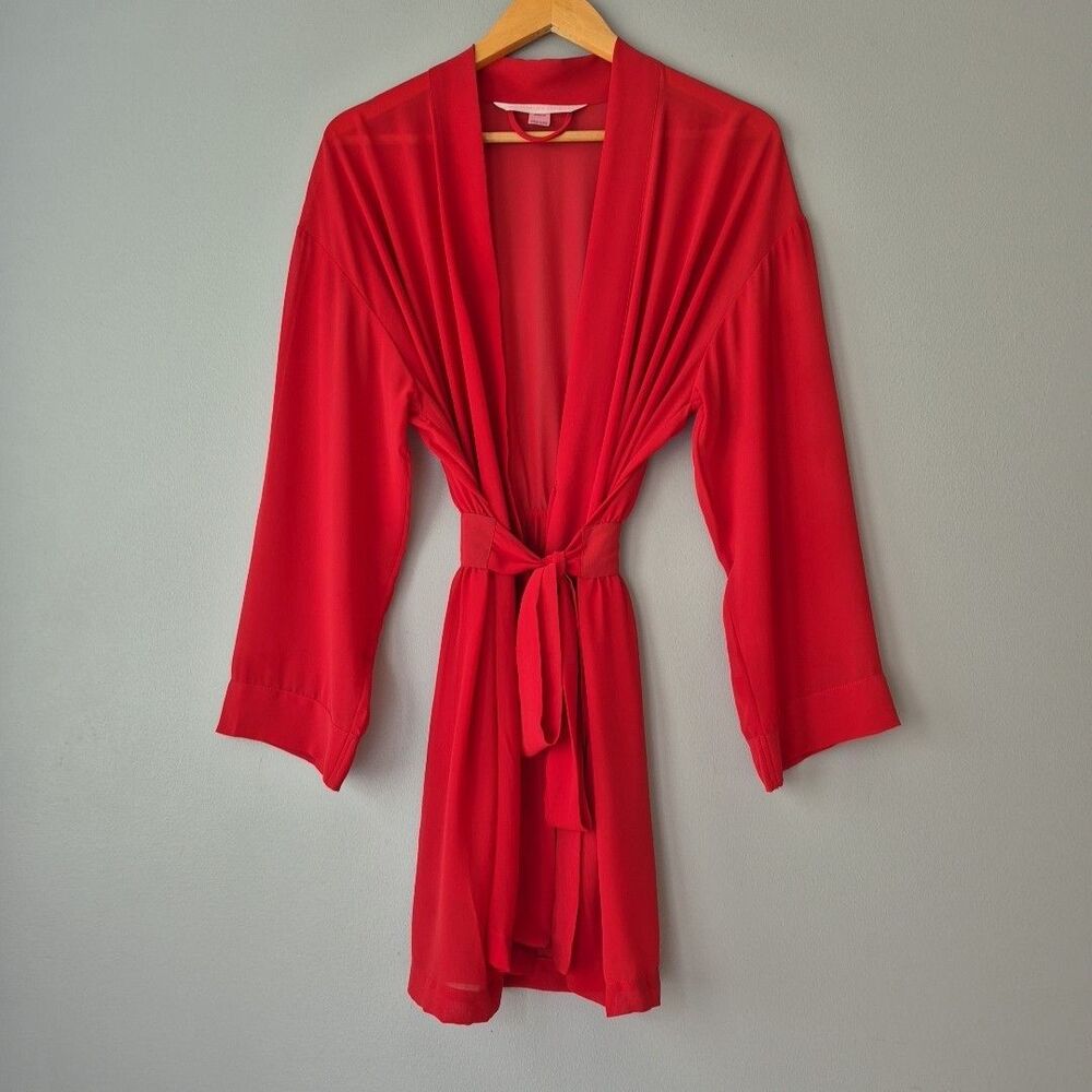 Victoria's Secret Vintage Y2K Red Sheer Waist Tie Kimono Robe Womens One Size